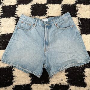 light blue zara dad jean shorts